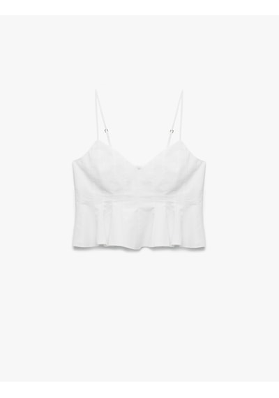 Koton Volanlı V Yaka Pamuklu Askılı Slim Fit Dikiş Detaylı Crop Bluz Beyaz 5sal30026ıw Beyaz Koton Volanlı V Yaka Pamuklu Askılı Slim Fit Dikiş Detaylı Crop Bluz Beyaz 5sal30026ıw Beyaz