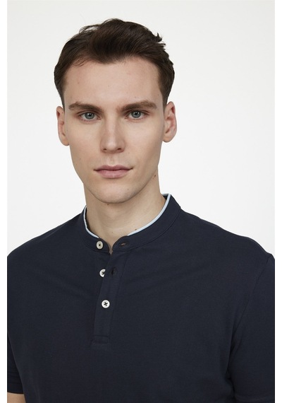 Tudors Erkek Slim Fit Hakim Yaka Pike Pamuk Latcivert Tişört 27218 Lacivertvert Lacivert