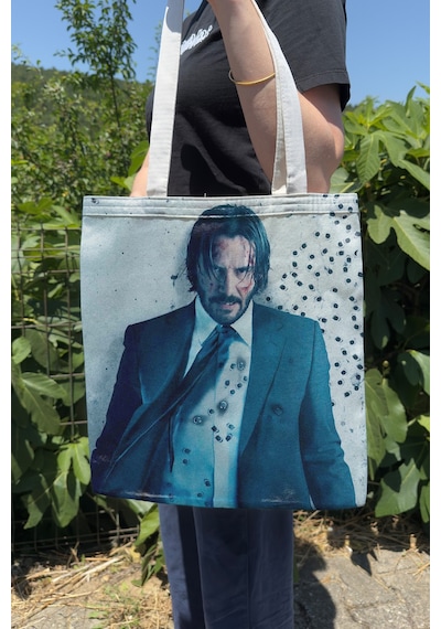 Zipzap John Wick V4 Çift Taraflı Yazlık Kışlık Kanvas Baskı Bez Çanta