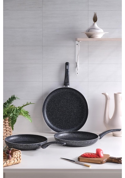 Sanat Tava Seti Granit Tek Kulplu Tava 24-26-28 Cm