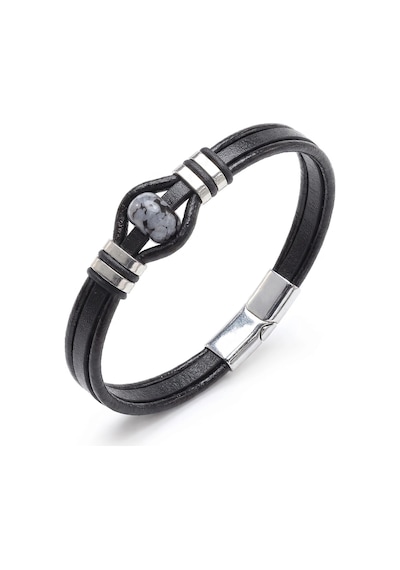 Moncuk Design Snowy Obsidian Rondela Doğaltaş Ve Deri Çelik Bileklik 33512b14d8 Siyah