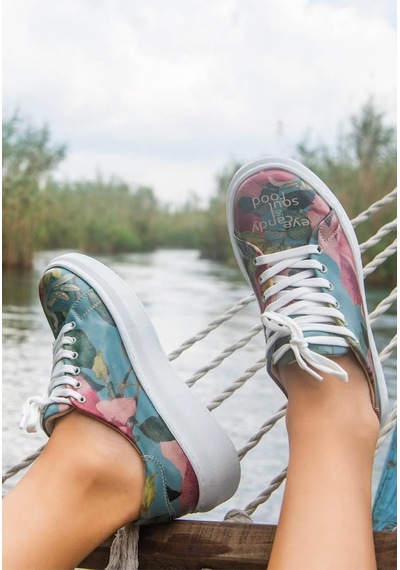 Kadın Vegan Deri Turkuaz Sneakers - Eye Candy & Soul Food Tasarım Çok Renkli