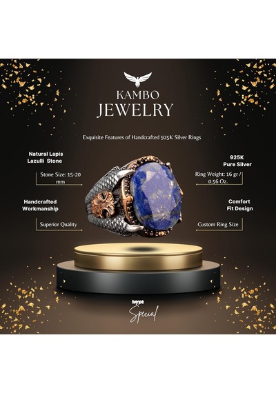 Sodalit Doğal Taş, 925 Ayar Gümüş Erkek Yüzük, Gümüş Erkek Aksesuarları, Erkek Yüzük Tasarımı, Mavi Gümüş