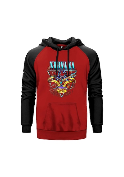 Nirvana Poster Kırmızı Renk Reglan Kol Sweatshirt Kırmızı
