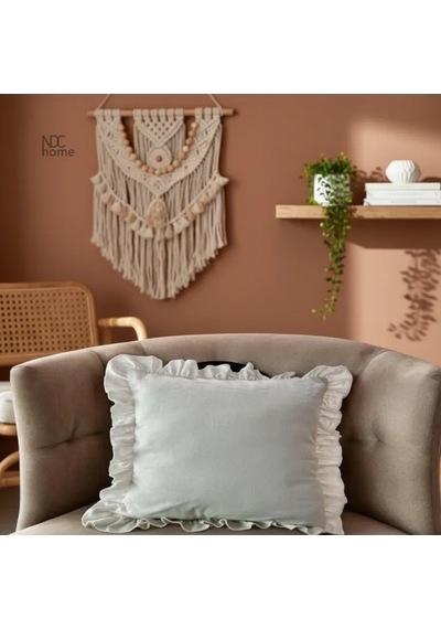 Ham Keten Krem Fırfırlı Kırlent 2 Adet Kırlent Kılıfı 43 X 43
