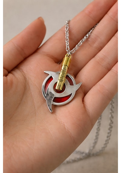 Naruto Itachi Mangekyou Sharingan Gümüş Renk 60 Cm Unisex Kolye Çok renkli