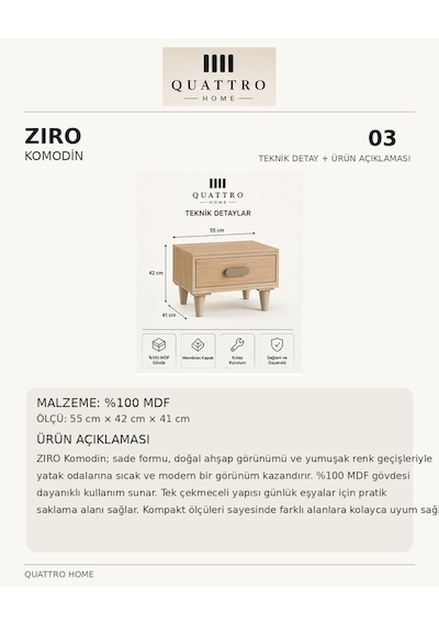 Zıro Komodin Çekmeceli Abanoz