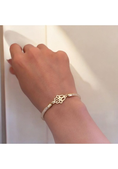X Harfine Özel Hasır Kordonlu Hamsa Motifli 14 Ayar Altın Plakalı Hediye Bileklik-499harf X