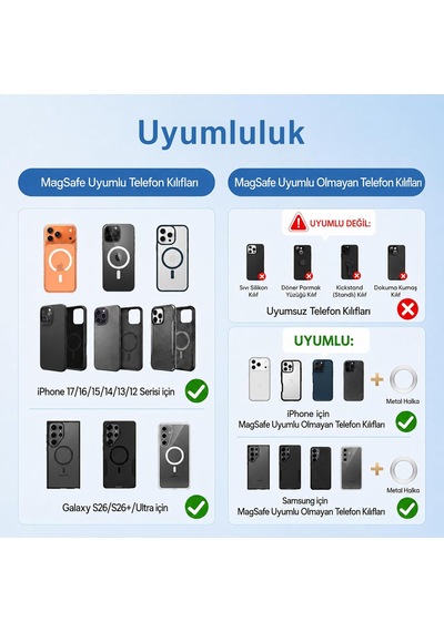 Tch05 360 Derece Dönebilen Vakumlu Manyetik Mıknatıslı Araç İçi Telefon Tutucu Siyah