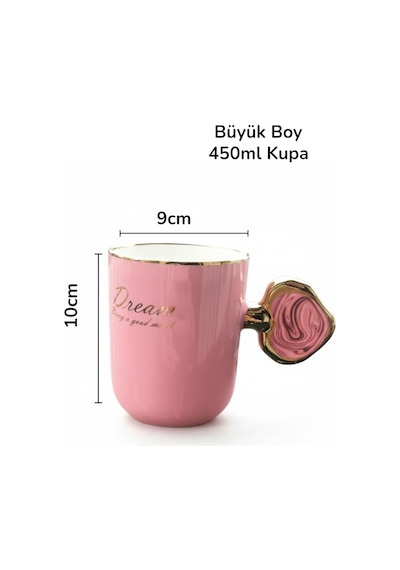 Büyük Boy Porselen Kupa 450 Ml Pembe Yaldızlı