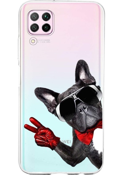 Huawei P40 Lite İle Uyumlu 1mm Slim Fit Köpek 2 050e Baskılı Şeffaf Kılıf