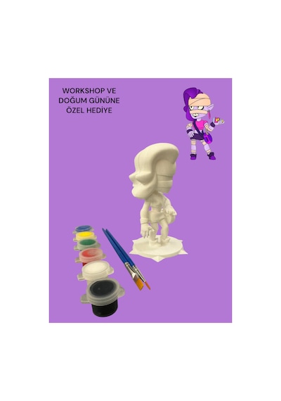 3d Brawl Stars Emz Figür Boyama Seti - Kendin Boya Hobi Ve Etkinlik Seti - Akrilik Boya + 2 Fırça