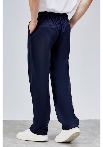 HLT Jeans Erkek Lacivert Çift Pileli Rahat Kesim Beli Lastikli Bol Paça Baggy Pantolon Albert-1989 Lacivert