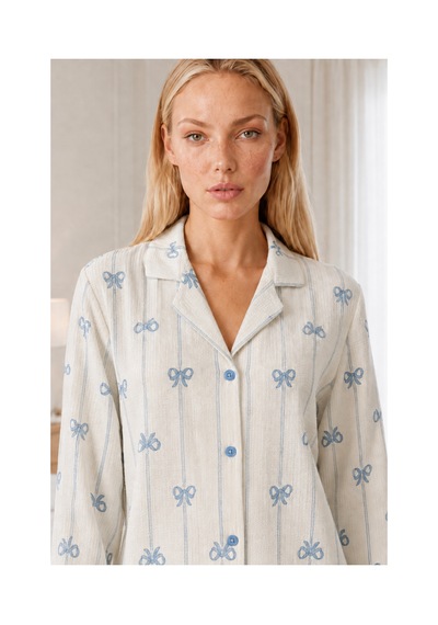 Fit Women Kadın Desenli Relaxed Beyaz Pijama Takımı 4661