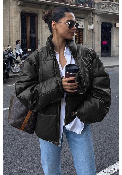 Madmext Siyah Oversize Basic Deri Mont Mg1387-siyah Siyah
