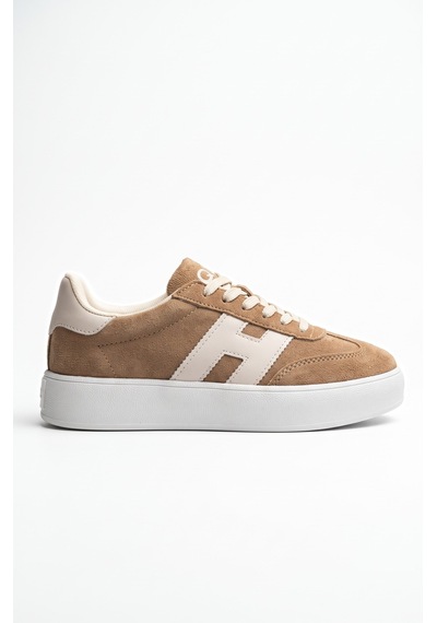 V.S.H Velvet Kadın Yüksek Tabanlı Sneaker Leopar Desen Spor Ayakkabı Terra-2519 Vizon