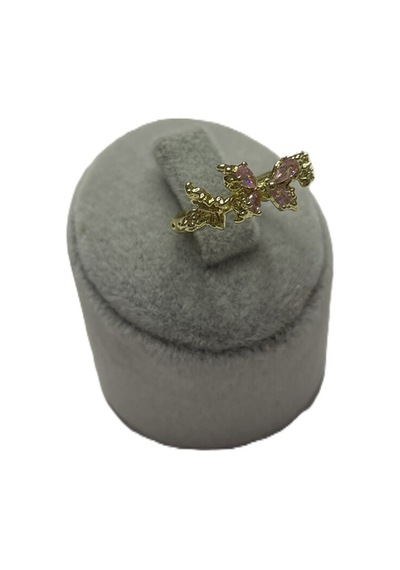 Kelebek Detaylı Pembe Silver Ve Zirkon Taşlı Çelik Gold Tasarım Ayarlamalı Yüzük Gold - Gümüş