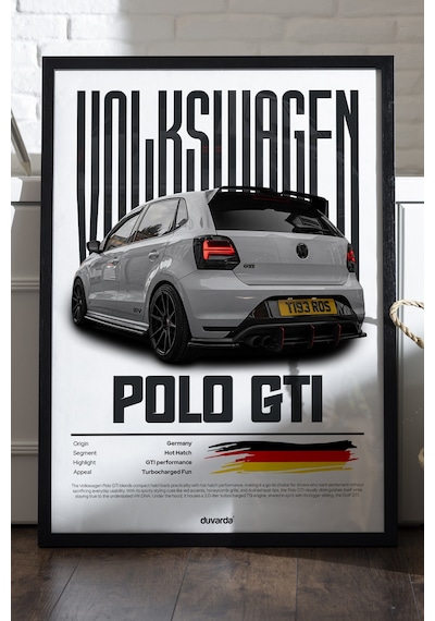 Volkswagen Polo Gtı Araba Siyah Ahşap Çerçeveli Poster, Dekoratif Duvar Tablosu