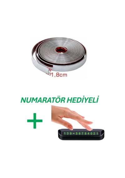 Yapışkanlı Nikelaj Şerit Bant Çıta 18mm, 5 Metre Krom, Numaratör Hediyeli