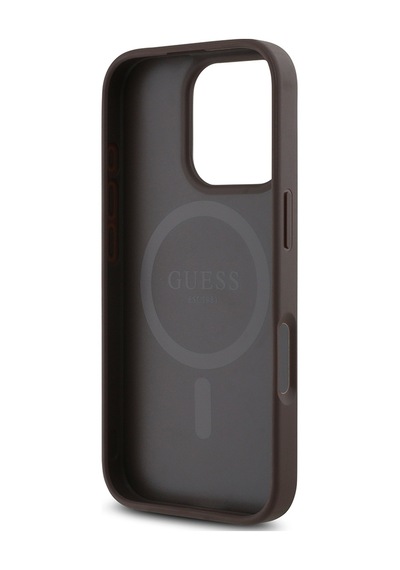 Apple Uyumlu iPhone 16 Pro Kılıf Guess Lisanslı Magsafe Şarj Özellikli Pu Üçgen Logo 4g Desenli Kapak Kahverengi