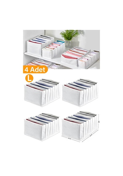 4 Adet - Large 8 Bölmeli Çekmece Dolap Içi Akardiyon Beyaz 27 X 35 X 17 Kumaş Beyaz Diğer