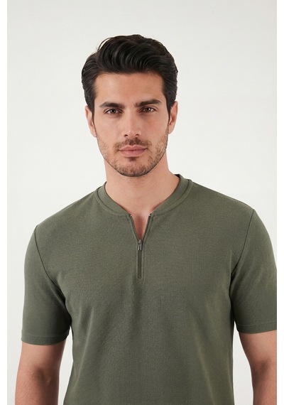 Buratti Pamuklu Regular Fit Yarım Fermuarlı Erkek T Shirt 5902653 Haki