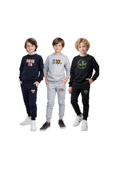 Panios Kids 3'lü Sıfır Yaka Baskı Detaylı Erkek Çocuk Eşofman Takımı Çok Renkli