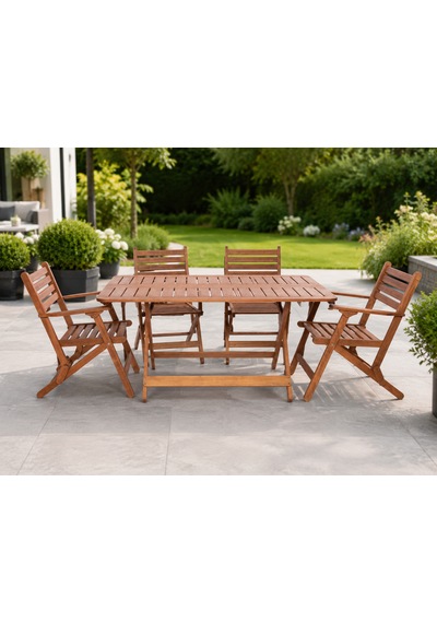 Modermo 4 Kişilik Ahşap Katlanır Koltuklu Bahçe Seti - 135x80 Cm Grup E