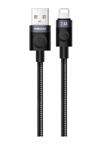 Recci Rs50l Usb-a To Lightning Örgü Tasarımlı Hızlı Şarj Özellikli Data Ve Şarj Kablosu 1m Siyah