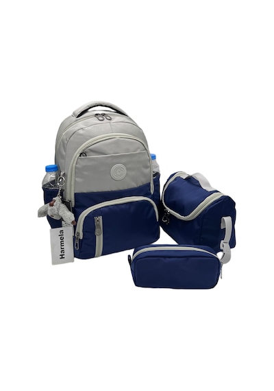 İlk Okul Çantası 3'lü Seti Unisex Çocuk İlkokul Çantası Bvt-8010 Gri-lacivert Gri - Lacivert