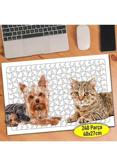 Sevimli Yüz Kedi Ve Köpek 240 Parça Puzzle Yapboz Tablo-04502549