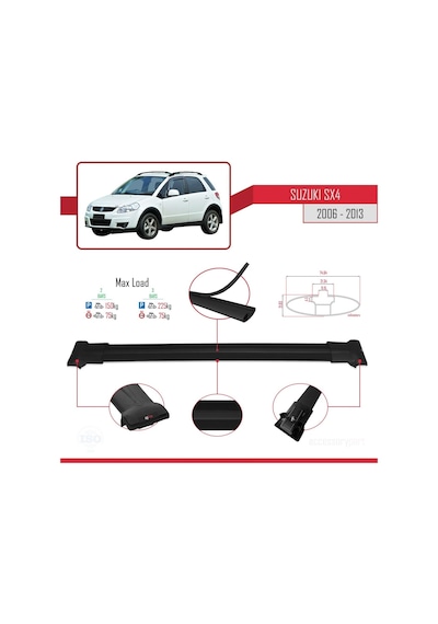Suzuki Sx4 2006-2013 Arası İle Uyumlu Fly Model Ara Atkı Tavan Barı Siyah
