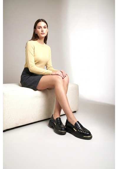 Louis Cardy Ophira Siyah Deri Piercing Detaylı Loafer