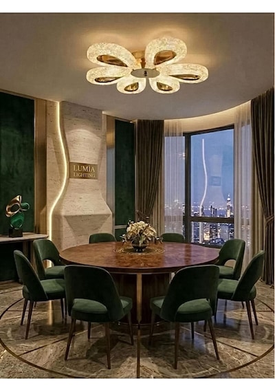 LumiaLighting Damla Model 6"lı Gold Kumandalı 3 Renk Modu Ledli Modern Plafonyer Salon Mutfak Çocuk Yatak Odası Led Avize