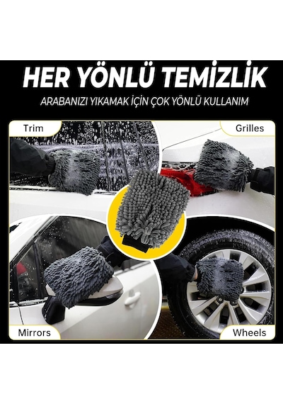 - Mikrofiber Şönil Araba Yıkama Eldiveni Ultra Yumuşak Araç Temizleme Eldiveni, Yüksek Emici