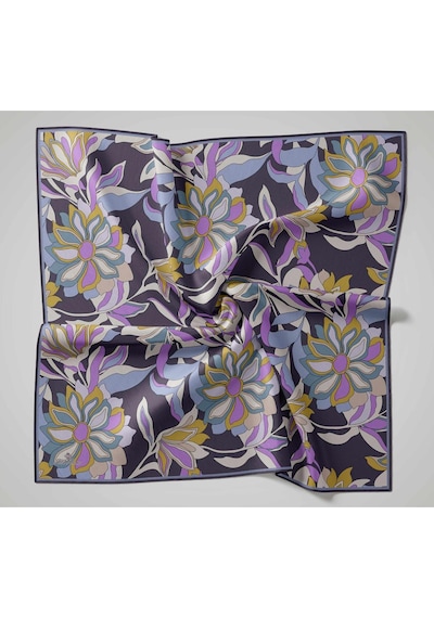 Silk Home Olinda İpek Eşarp 47003-11 Füme, Yanık Sarı, Lila, Çelik Mavi