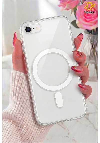 Fibaks iPhone 7/8/se Uyumlu Kılıf Magsafe Wireless Kablosuz Şarj Destekli Sert Şeffaf Darbe Emici