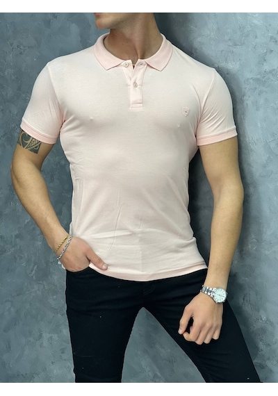 Modefendi Slim Fit Polo Yaka Pamuklu Tshırt Pembe