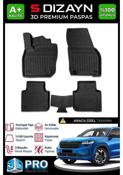 S-dizayn Skoda Kodiaq 3d Pro Havuzlu Paspas 2024 Üzeri A+ Kalite