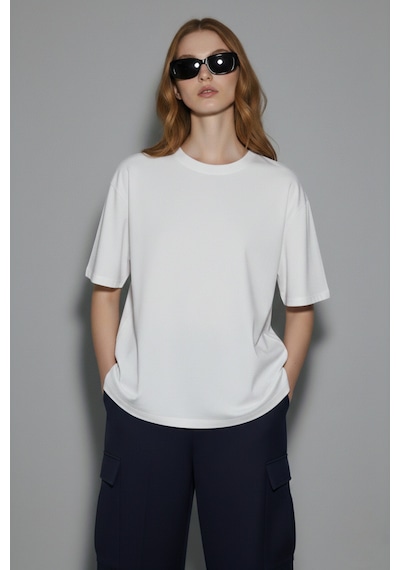 Soft&Basic Kadın 4'lü %100 Organik Pamuk Oversize Fit Basic Yuvarlak Yaka T-shirt Siyah-beyaz-bordo-haki
