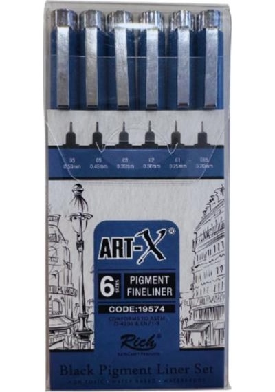 Rich Art-x Pigment Fineliner Teknik Çizim Kalem Seti 6'lı
