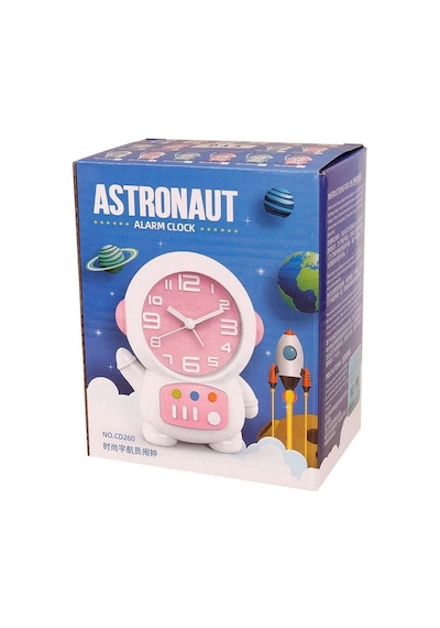 Joyroom Astronot Tasarımlı Dekoratif Çocuk Odası Masa Saati - Sessiz Çalışan Masaüstü Saati - Beyaz Pembe