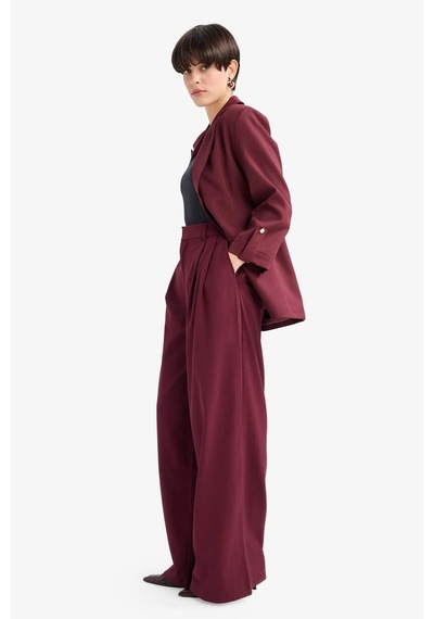 Defacto Wide Leg Çift Cepli Yüksek Bel Uzun Boy Pantolon F8213ax25aubr34 Bordo