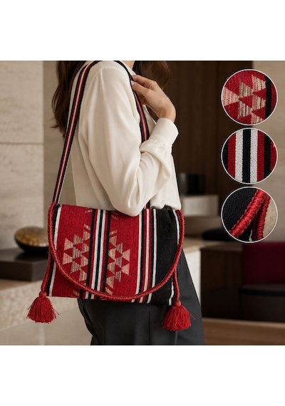 Bk Gift El Yapımı Otantik Türk Kilim Omuz Çantası -11, Günlük, Kitap, Tablet, Plaj Ve Seyahat Çantası Çok Renkli