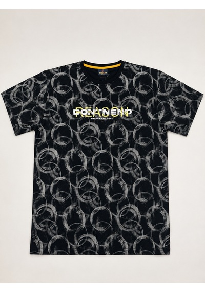 Büyük Beden Spor Desenli Pamuklu Erkek Tshirt Siyah