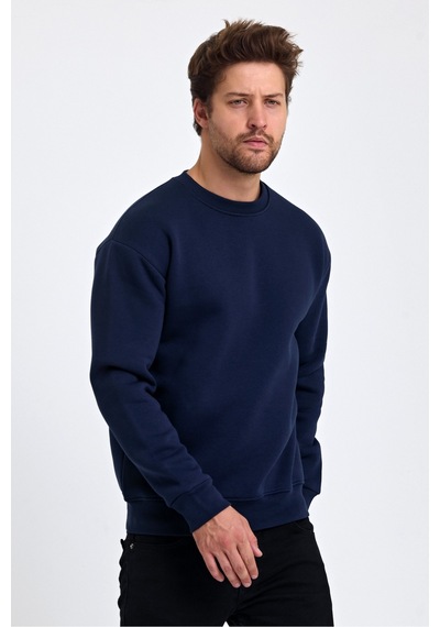 Tarz Cool Erkek Yumuşacık Kumaşlı Regular Fit Yuvarlak Yakalı Sweatshirt Lacivert