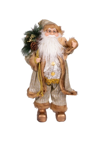 Yılbaşı Noel Baba Hediye Çuvallı Pelüş Ayı Dekorlu Gold 45 Cm.