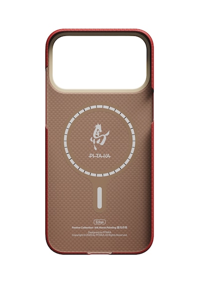 iPhone Uyumlu 17 Pro Max Kılıf M-safe Özellikli Aramid Fiber Pitaka Horse Painting Serisi Kapak Kırmızı