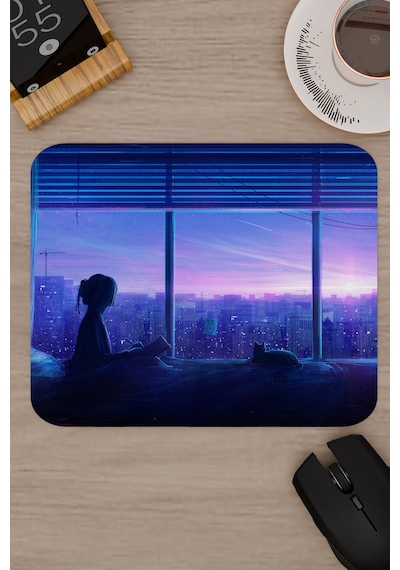 Dijital Kedili Kız V1 22x18 Gaming Kauçuk Kaymaz Taban Mouse Pad Fare Altlığı