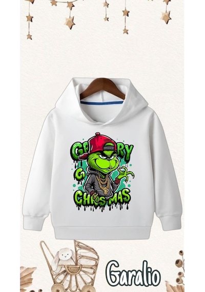 Startmore Anime Baskılı Kapüşonlu Çocuk Sweatshirt Beyaz